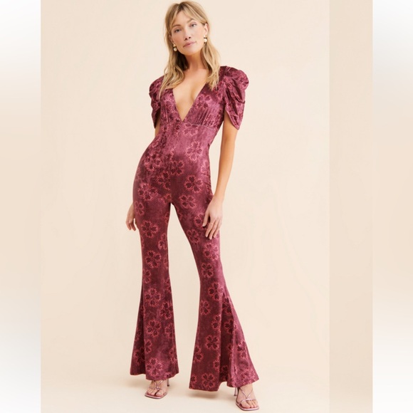 Free People Rosaline Jumpsuit velvet floral print Long Tall...